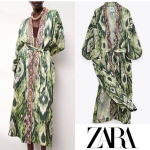 Zara Green Patterned Kimono Dress